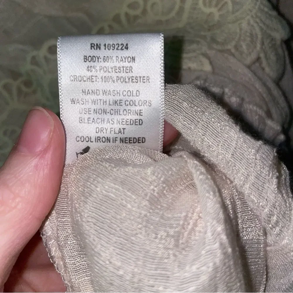 Indigo Soul M Blouse Tiered Gauzy High Neck Flounce Tan Cream